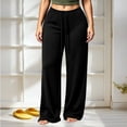 thumbnail image 2 of Tqcoqu Women's Solid Color Drawstring Elastic Waist Wide Leg Pants Casual Loungewear Long Trousers For Fall Winter, 2 of 6
