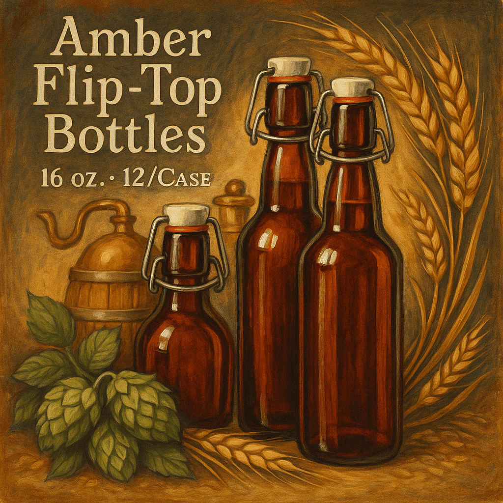LD Carlson Amber Flip-Top Bottles 16 oz. - 12/Case