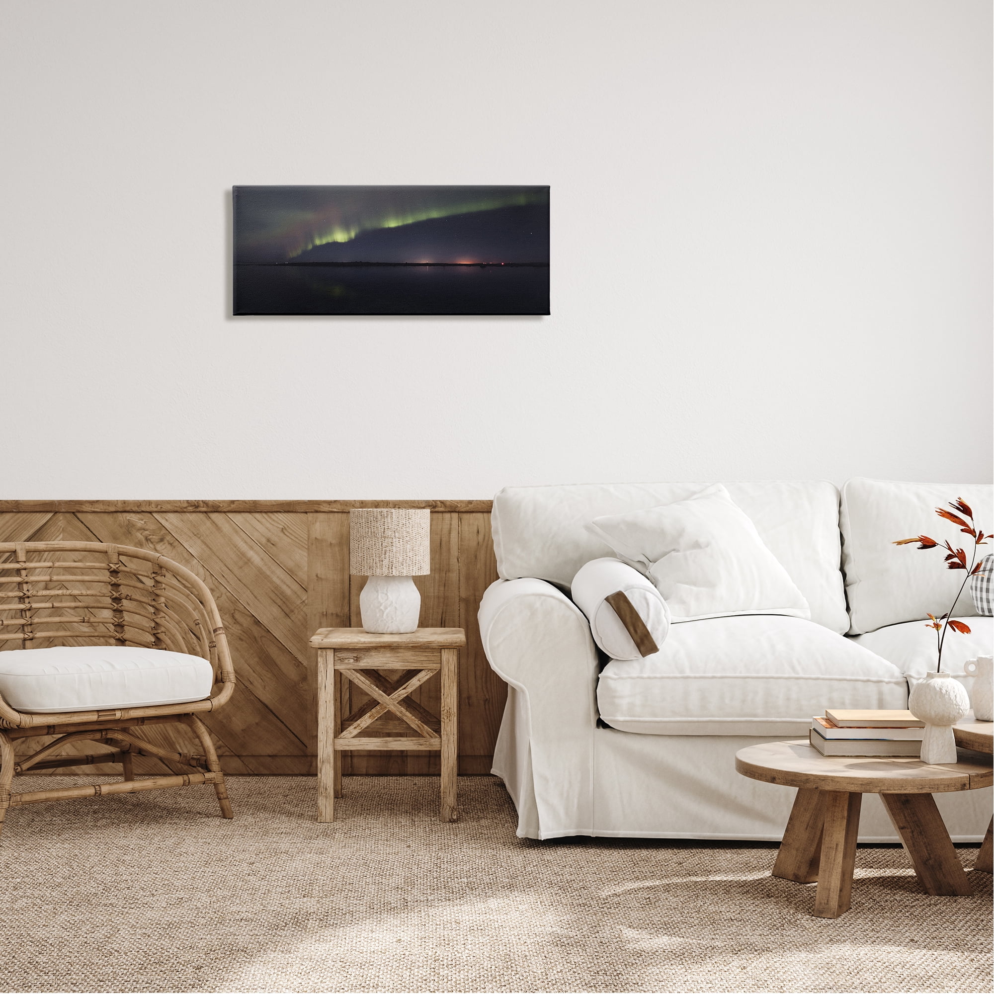 Stupell Industries Northern Lights Over Sea Nature Photography Gallery Wrapped Canvas Print Wall Art, 30 x 13