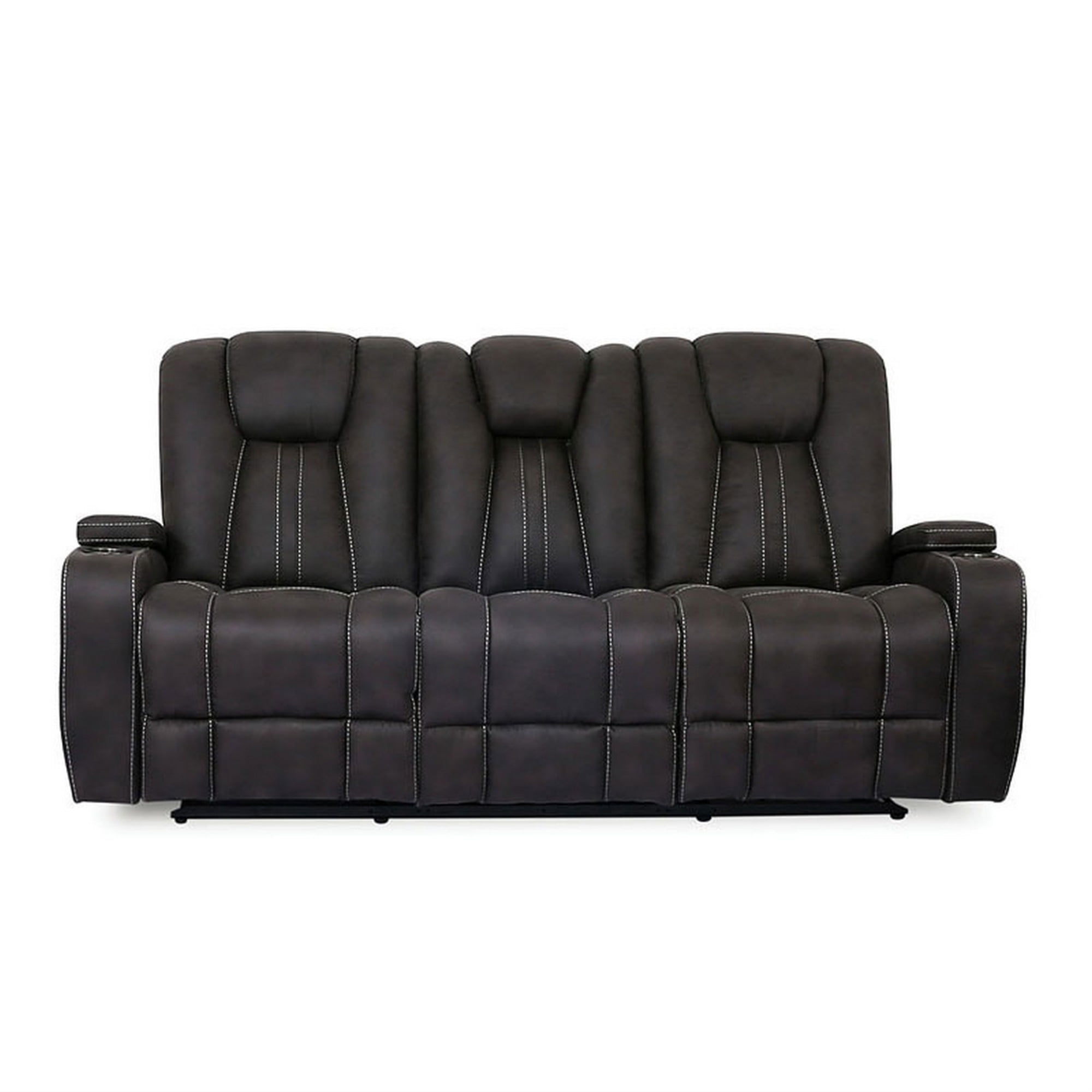 Glider Recliner Sofa with Drop Down Table and Power Outlets, Dark Gray