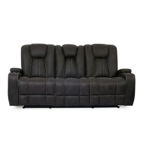 Glider Recliner Sofa with Drop Down Table and Power Outlets, Dark Gray