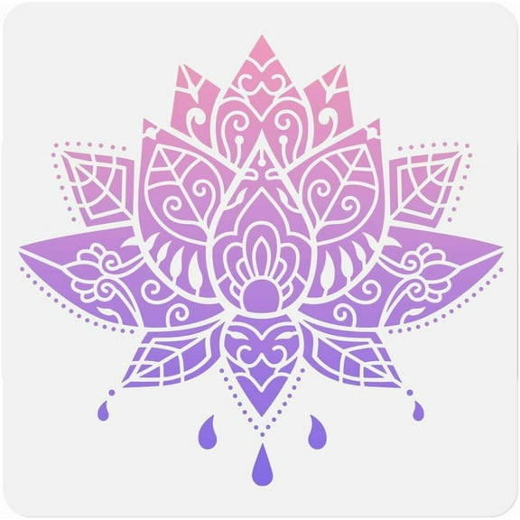 Lotus Flower Mandala Wall Stencil Template 11.8 x 11.8 Inch Reusable Lotus Stencil for Painting on Wood Wall Floor Fabric Furniture Lotus DIY Home Decor Craft Stencil