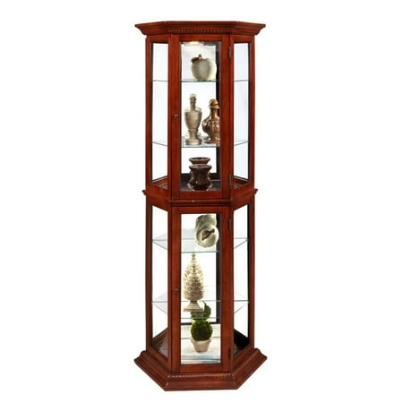 Pulaski Furniture Cherry Cabinet - Pulaski Cherry Trapizode Mirrored Curio in Brown