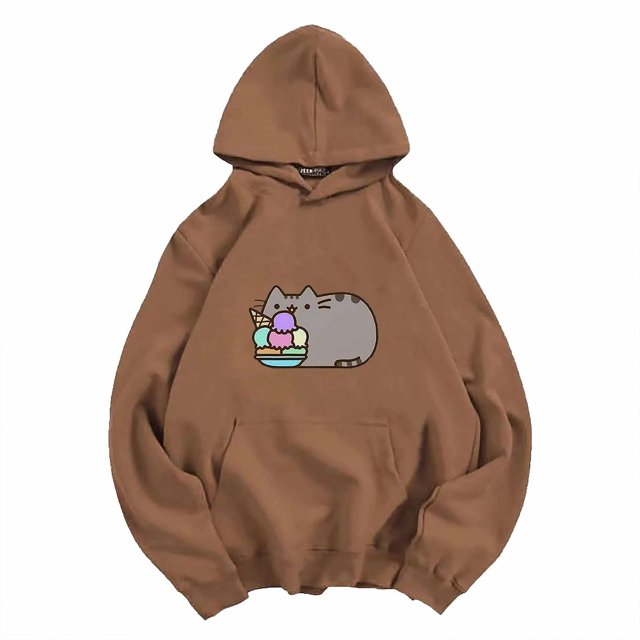 Sweat à Capuche Unisexe Imprimé Chat Crème Glacée, Mode Urbaine Décontracté Assorti pour Couple