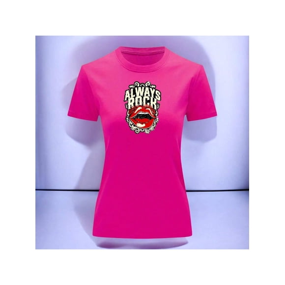 Playera Blusa Con Estampado De Always Rock Con Labios Sexys Ropa Para Mujer Color Fucsia Talla Mediana Marca Emil SaEs