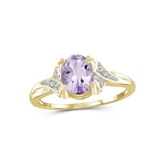 JewelersClub Pink Amethyst Ring Birthstone Jewelry – 1.00 Carat Pink Amethyst 14K Gold Plated Silver Ring Jewelry with White Diamond Accent – Gemstone Rings with Hypoallergenic 14K Gold Plated Silver