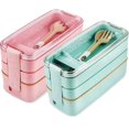 thumbnail image 1 of 2 Pack Bento Lunch Box, Stackable Bento Box, 3-In-1 Compartment - Wheat Straw, Leakproof Eco-Friendly Bento Lunch Box Meal Prep Containers, 1 of 7