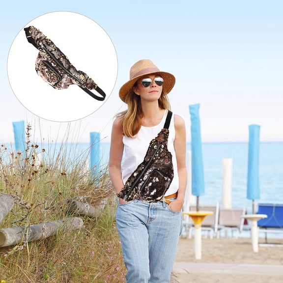 HEALEEP Bling Fanny Pack for Women 1Set with Zippered Closure and Adjustable Length 15.8X5.9X0.4In