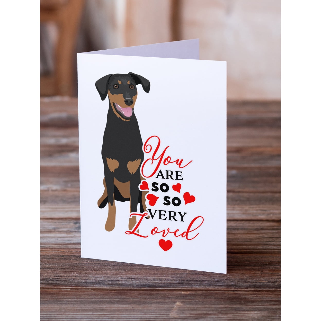 Doberman Pinscher Black and Rust Natural Ears #1  so Loved Greeting Cards and Envelopes Pack of 8 7 in x 5 in