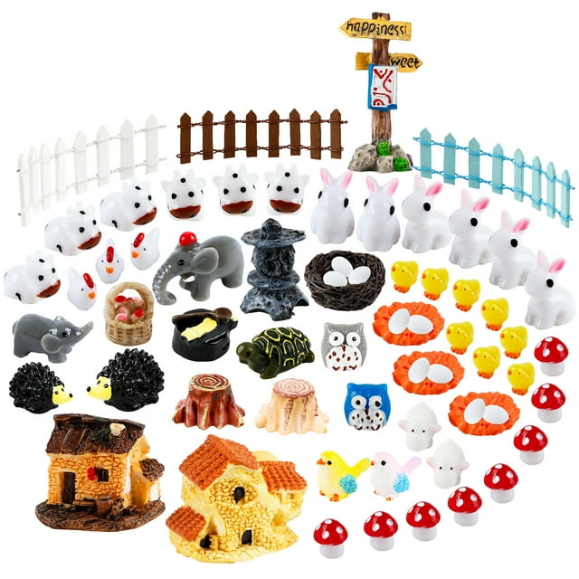 Coofit Kit d'Ornements Miniatures Décoratifs 60 Pcs Figurines de Jardin Féerique Micro Paysage