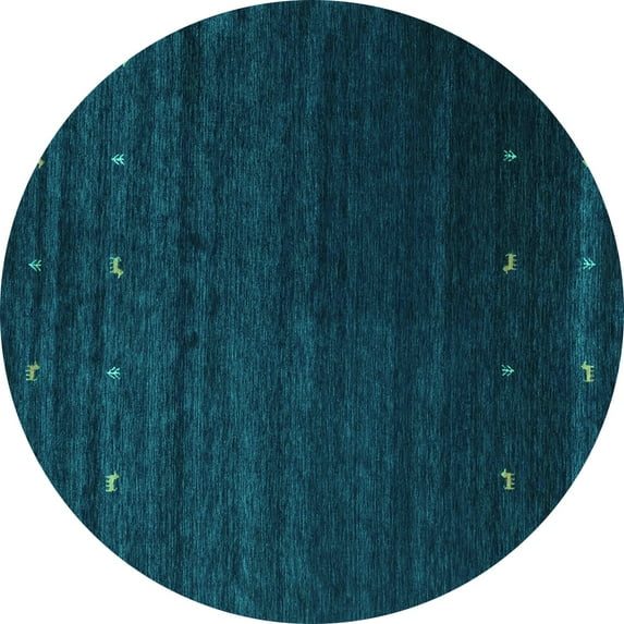 Ahgly Company Machine Washable Indoor Round Abstract Turquoise Blue Contemporary Area Rugs, 6' Round