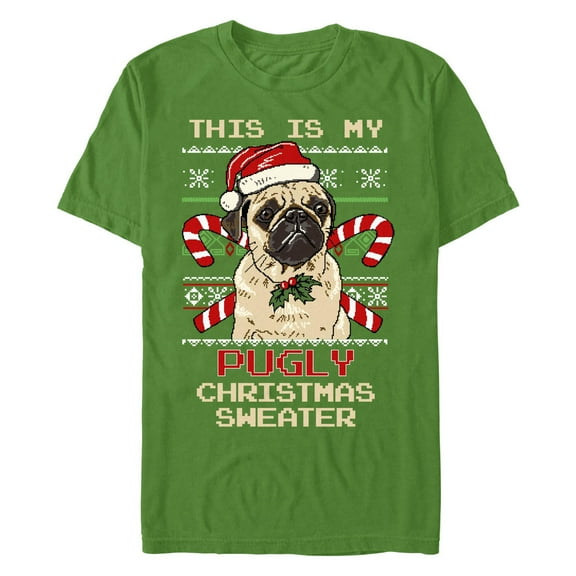 Men's Lost Gods Ugly Christmas Pug & Candy Canes Graphic T-Shirt