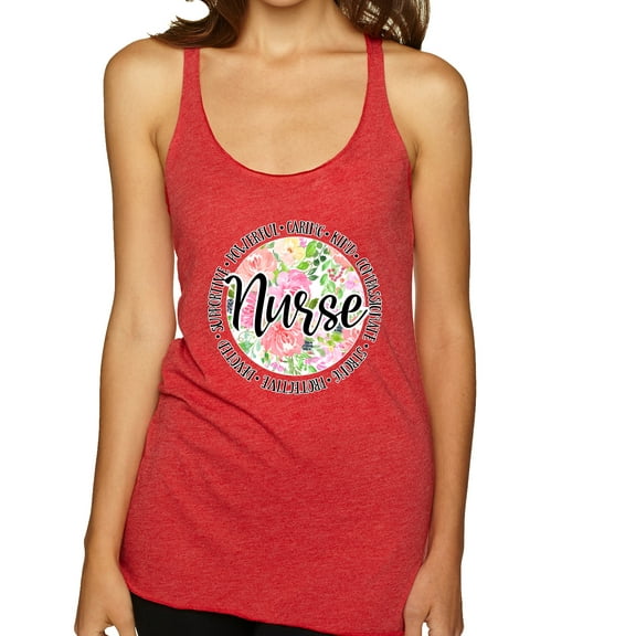 Floral Nurse Appreciation Pop Culture Tri-Blend Racerback Tank Top, Vintage Red, Large