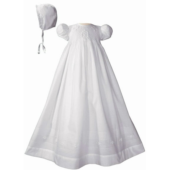 Girls 32″ Cotton Hand Smocked Christening Gown Baptism Dress with Hand Embroidery (Baby)