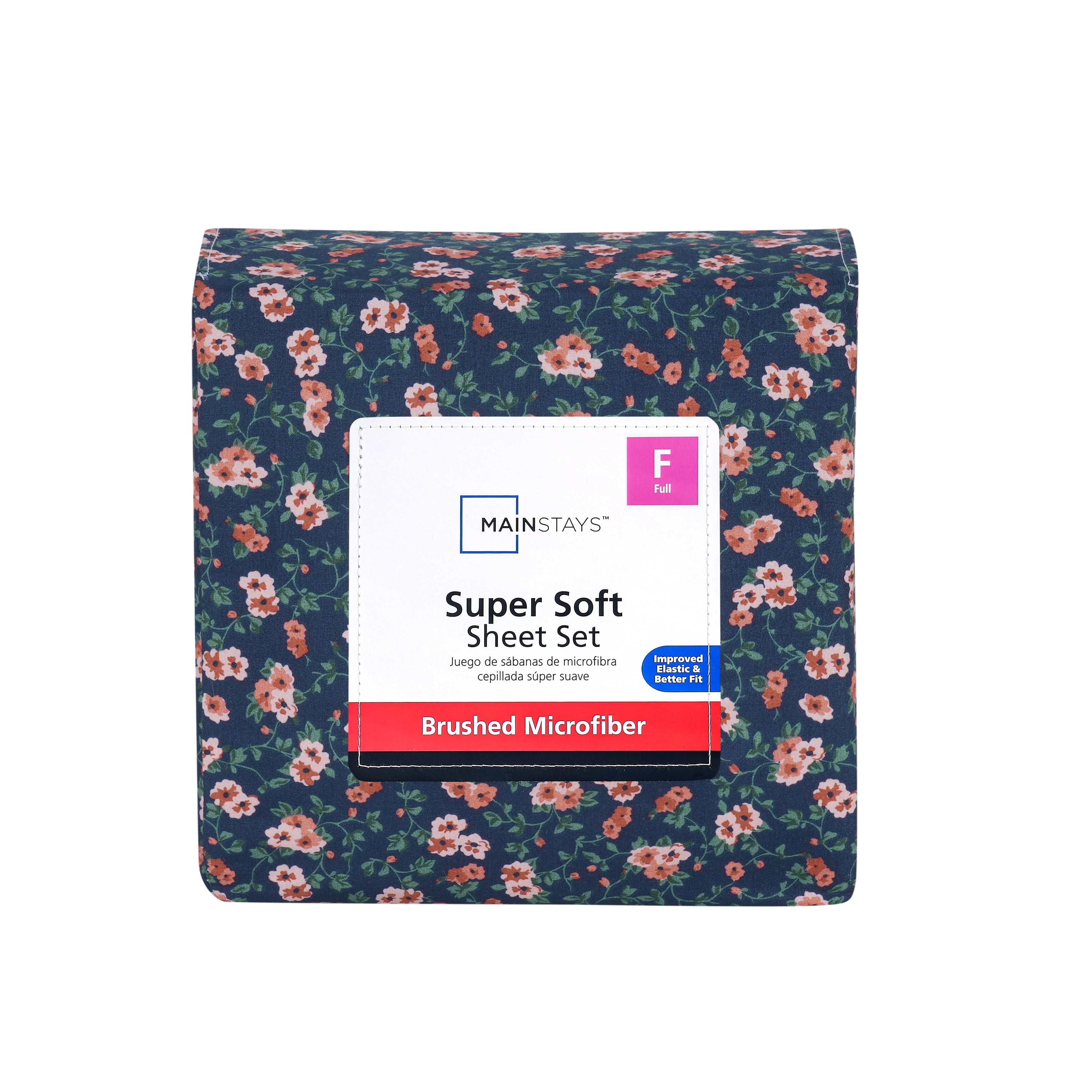 Mainstays Super Soft Brushed Microfiber Bed Sheet Set, Blue Multi Floral, Full, 4 Piece