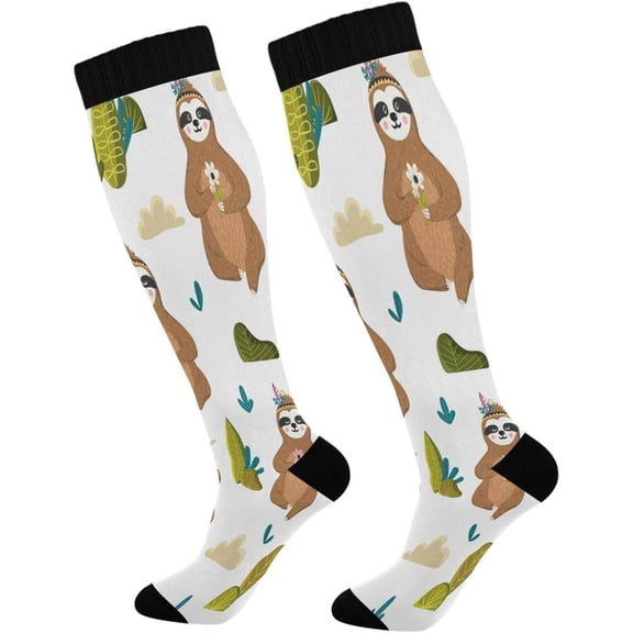 GZHJMY 1 Pair Cute Indian Sloths Compression Socks for Women Men, Knee High Stocking for Running,Athletic,Medical