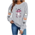 thumbnail image 5 of Womens Halloween Tops Crew Neck Funny Ghost Printed Long Sleeve Trendy Spooky Festival Pullover Top Gray M, 5 of 7