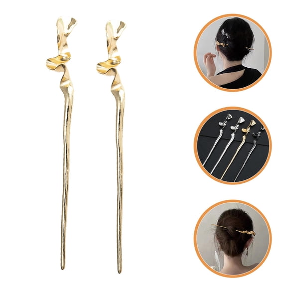 OUNONA  2 Pcs Chinese Hair Accessories Chopsticks for Women Traditional Shaped Bridesmaid Golden