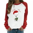 thumbnail image 1 of Womens Spring Patchwork Christmas Printed Long Sleeves Round Neck Casual Tee Tops, 1 of 1