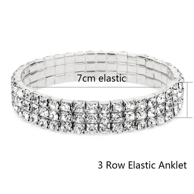 Small Rhinestone Row Strand Pull String Bracelet