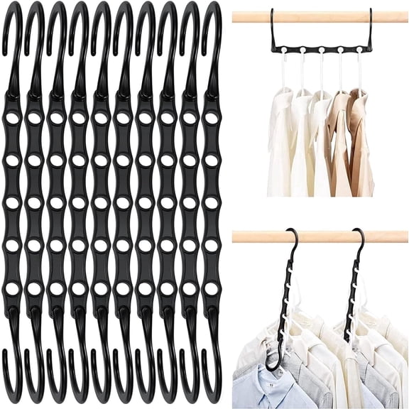 Cozymood Plastic Space Saving Hangers, 10 Pack Magic Closet Hanger Closet Organizer, Hanger Organizer, Black