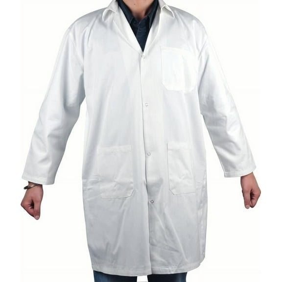 Lab Coat, Large - White Polyester / Cotton Drill, Long Sleeves, 3 Large Pockets - Eisco Labs