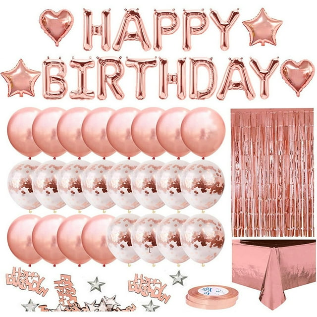 Kit de globos de cumpleaños, 34 unidades, lámina de látex, oro rosa