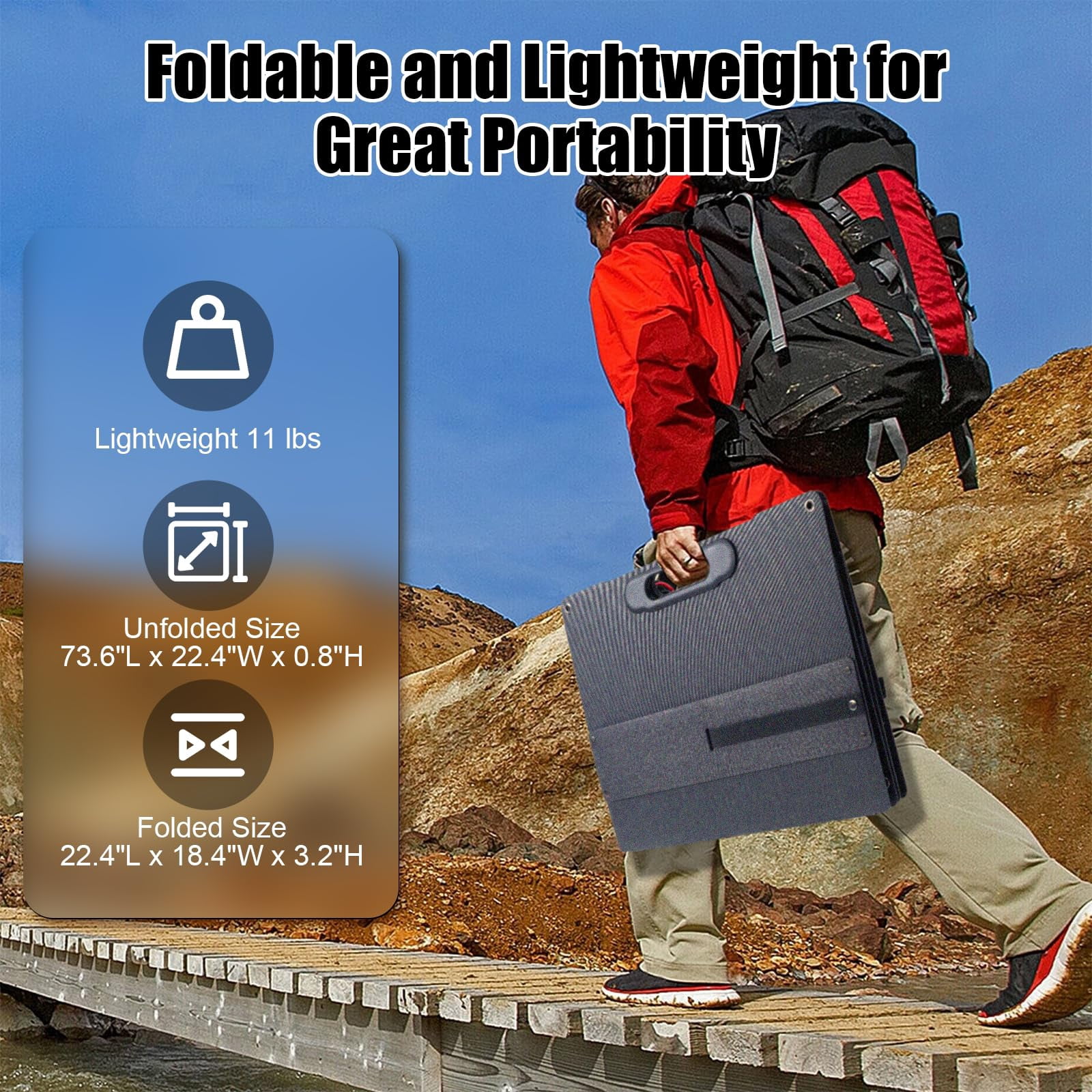 Towallmark 100W Foldable Monocrystalline Solar Panel – Portable 18V Solar Charger with 23.5% Efficiency, MC4 Cable, IP65 Waterproof, Ideal for Camping, Vans, and Outdoor Adventures