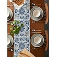 thumbnail image 5 of Blue Floral Table Runner Ethnic Boho Botanical Geometric Art Tablerunners 13 x 90 Inch, Table Decorations Tabletop Scarf for Summer Gathering Holiday Farmhouse Kitchen Dining Decor, 5 of 6