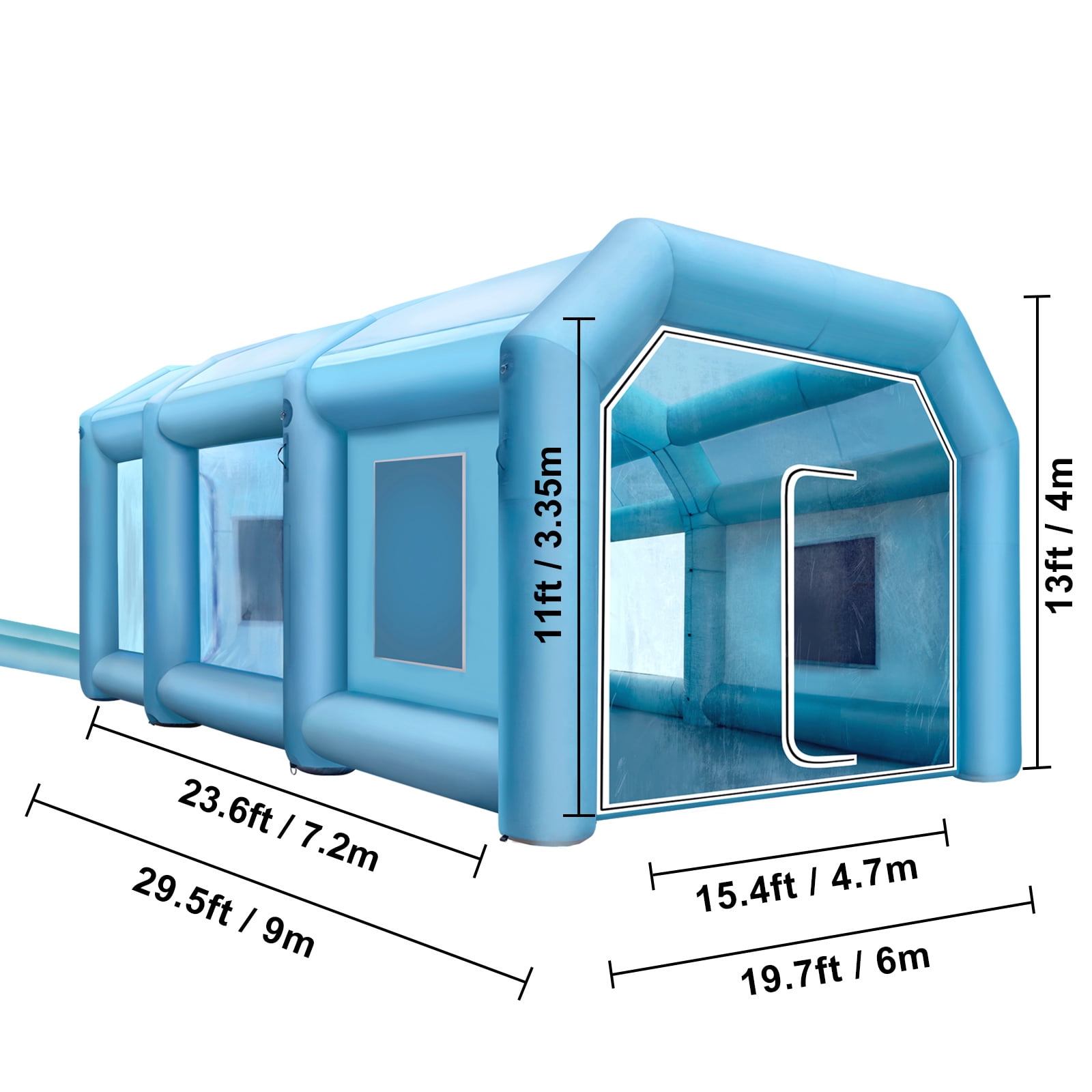 KFFKFF Inflatable Paint Booth, 29.5x19.7x13 ft Spray Paint Booth, with 2 Powerful Blowers Inflatable Spray Booth with Air Filter System, Car Paint Booth for Car Parking Tent Workstation