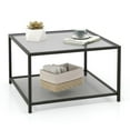 thumbnail image 2 of Spaco Modern 2-Tier Square Glass Coffee Table with Mesh Shelf-Gray, Modern Coffee Table for Living Room Office Reception, 2 of 7
