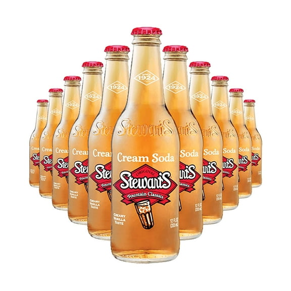 Stewart's Cream Soda, 12 fl oz (12 Glass Bottles), All Natural Family Pack Drink, Made with Sugar