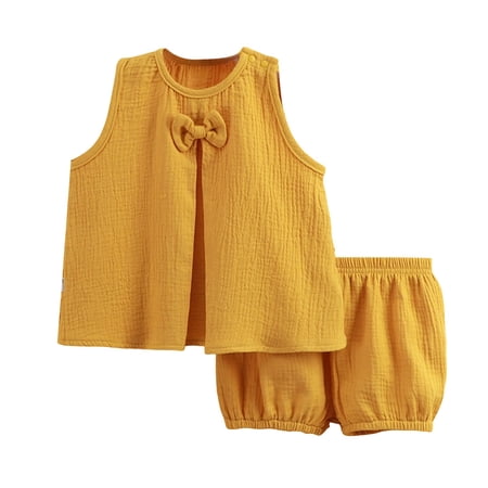 Mercatoo 2 Piece Outfits for Toddler Girls Gauz1 Sleeveless Tank Tops Matching Bloome1 Shorts Set Baby Girl Cute Summer Clothes Sets Kids Spring Vacation Travel Beach Casual Solid Color Clothing