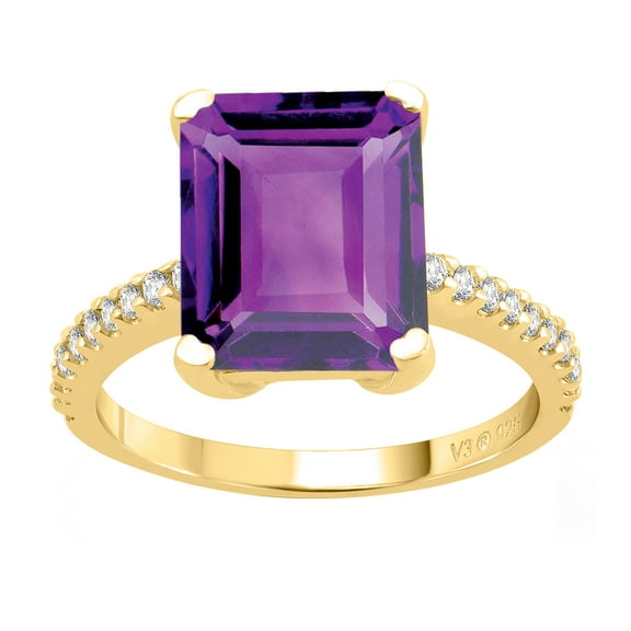 Gold Over Sterling Silver with Natural Amethyst and White Topaz Solitaire Ring