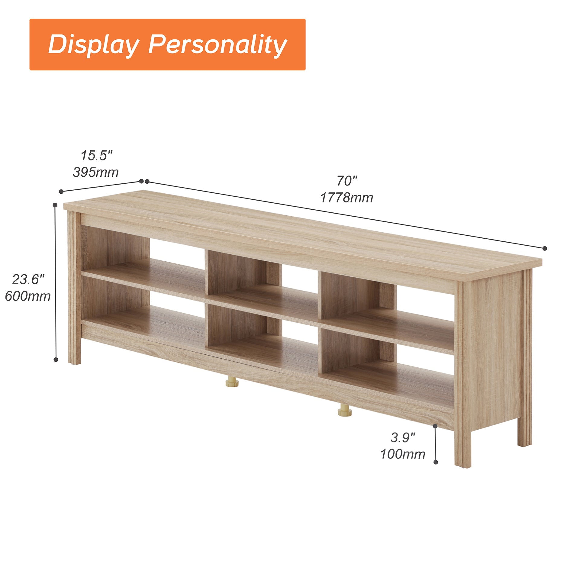 FITUEYES 70" TV Stands for TVs Up to 75 Inch, Entertainment Center TV Console for Living Room and Bedroom, Oak