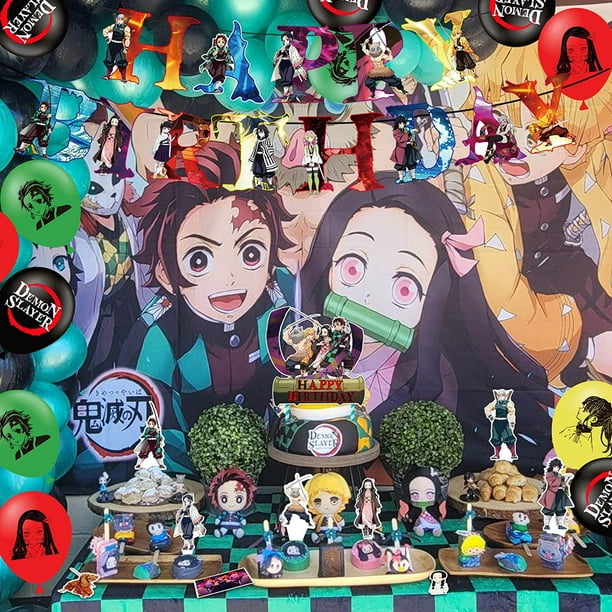 Anime Demon Slayer Balloon Banner Cake Toppers Set Kids Décorations de fête  d'anniversaire