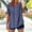 Dark Blue, variant on Women's Striped Shirts Summer Fashion V Neck Short Sleeve Blouses Casual Comfort Loose Fit Tops Beach Tees