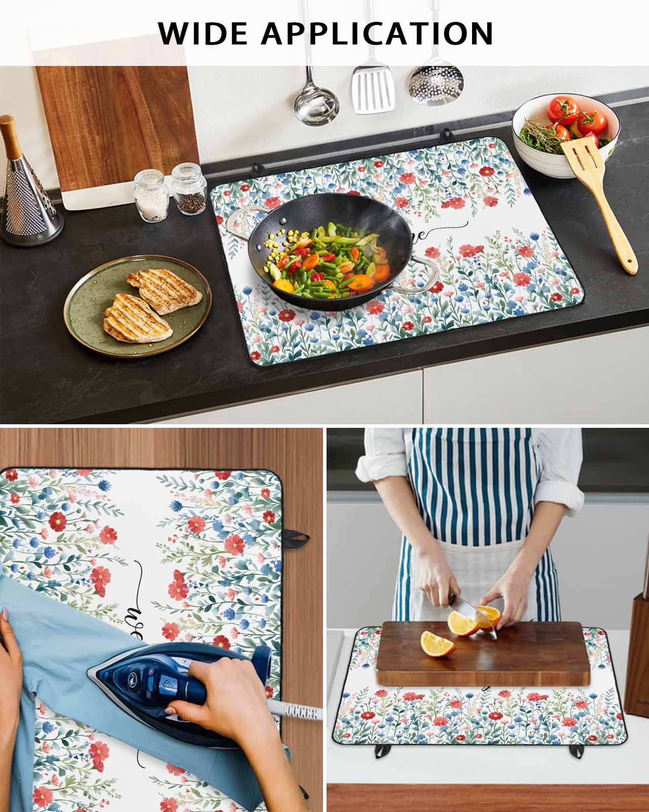 nqOlkjepod Large Induction Cooktop Protector Mat 24"x21", Pastoral Botanical Stove Top Covers for Electric Stove, Watercolor Blue Red Floral Spring Stove Burner Cover Mats, Glass Top Stove Cover