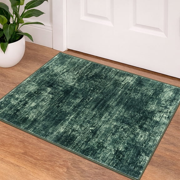 iOhouze Throw Rug with Rubber Backing Abstract Small Area Rugs 2x3 Washable Rugs Non Slip Low Pile Soft Printed Faux Wool Door Mat for Entrance Entryway Foyer Kitchen Bedroom, Dark Green