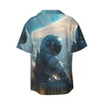 thumbnail image 6 of Lsque Astronaut Contemplating Planet print Men's Cuban Collar Short Sleeve Shirt Summer Beachwear Casual Button Down Fashionable Vacation Leisure Shirt-Medium, 6 of 7
