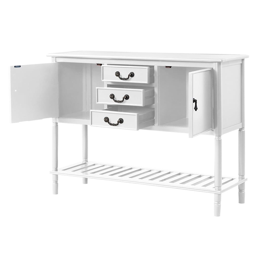 Lowestbest 45" Farmhouse Accent Entryway Table, Entry Table with 3 Drawers, 2 Cabinets and 1 Shelf (White) Lowestbest 45" Farmhouse Accent Entryway Table, Entry Table with 3 Drawers, 2 Cabinets and 1 Shelf (White)