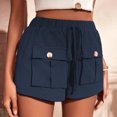 thumbnail image 5 of Womens Casual Shorts Elastic Waisted Drawstring Solid Comfy Lightweight Cotton Linen Shorts with Two Front Pockets, 5 of 7