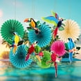 thumbnail image 4 of Juego de 12 abanicos decorativos de papel con forma de loros tropicales Easy Joy, 4 of 6