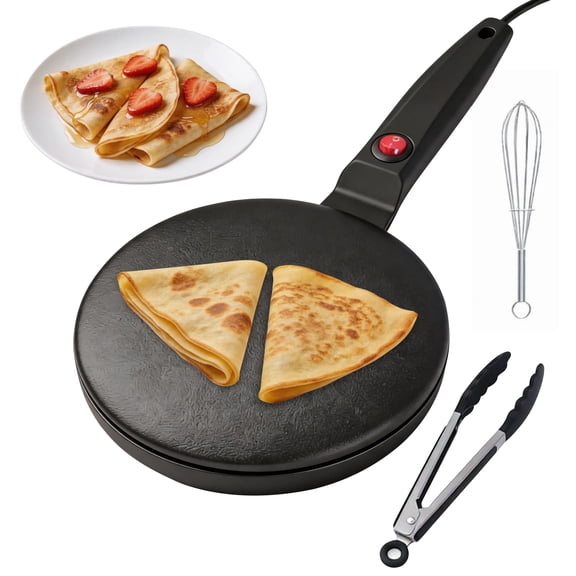 8’’ Crepe Maker & Pancake Griddle Start Makers Nonstick Crepe Pan with Whisk and Food Tongs Kitchen Appliances for Crepes, Tortillas & Omelets, Easy Cleanup