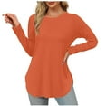 thumbnail image 1 of Yuyuzo Womens Tops Crew Neck Long Sleeve Side Split Solid Color Loose Casual Basic Fall Tunic Top, 1 of 6