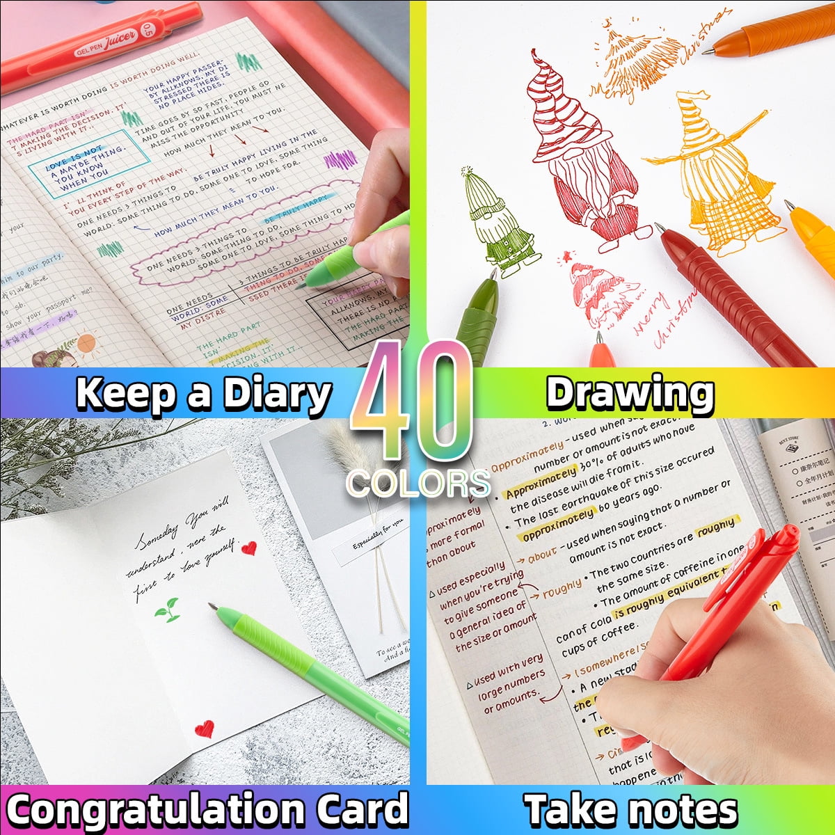 Retractable Gel Ink Pens, 0.5mm Extra Fine Point Tip, Journaling Smooth Writing Note Taking Coloring