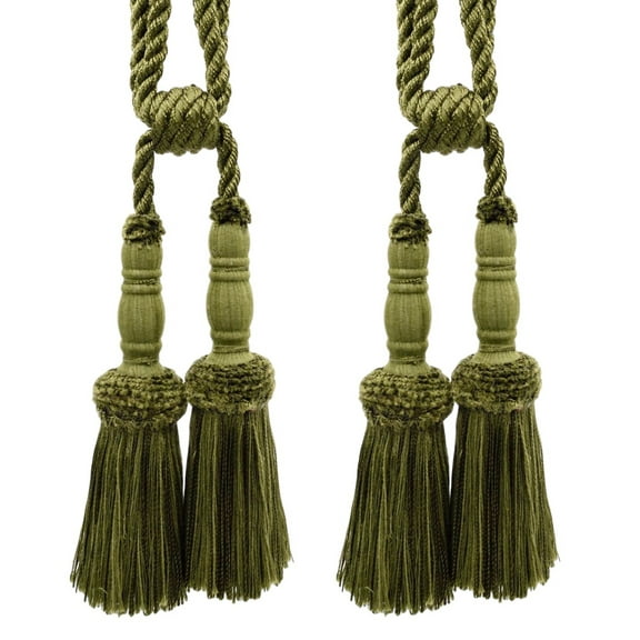 DECOPRO Vintage Curtain & Drapery Tassel Tieback with Chenille Accent, Tassel Length 8" (20cm), Spread 29" (73.5cm) # TBC82, Dark Olive Green #L50 (Dark Yellow Green) Set of 2