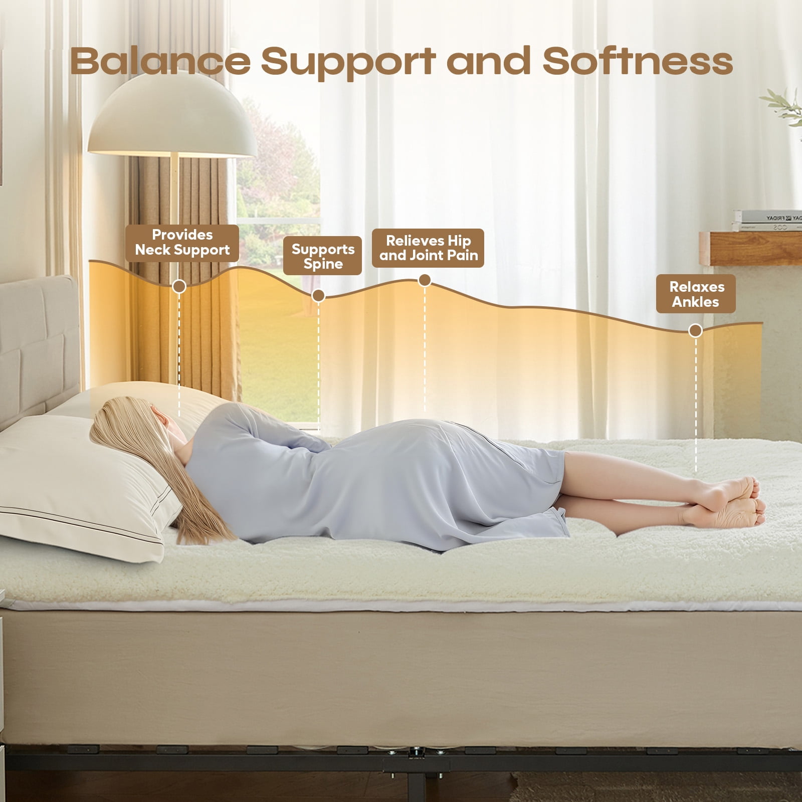 Pinmoco Extra Thick Queen Mattress Topper, Cozy Warm-retaining Sherpa Mattress Pad Pillow Top Thick Fleece Soft Mattress Protector Cover, Machine Washable