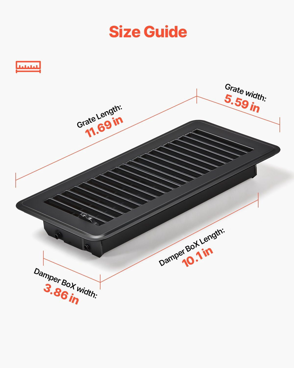 12-Piece 4x10-inch metal floor vent, walkable rust grille, metal damper adjustable air volume, universal for home and office, black