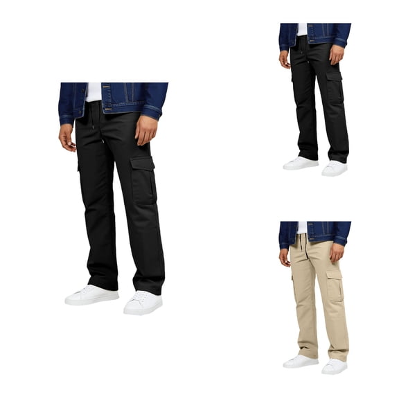 Versatile Men's Cargo Pants, Straight Leg Cotton Twill Trousers with 6 Pockets, Elastic Waist Relaxed Fit for Autumn Casual Streetwear